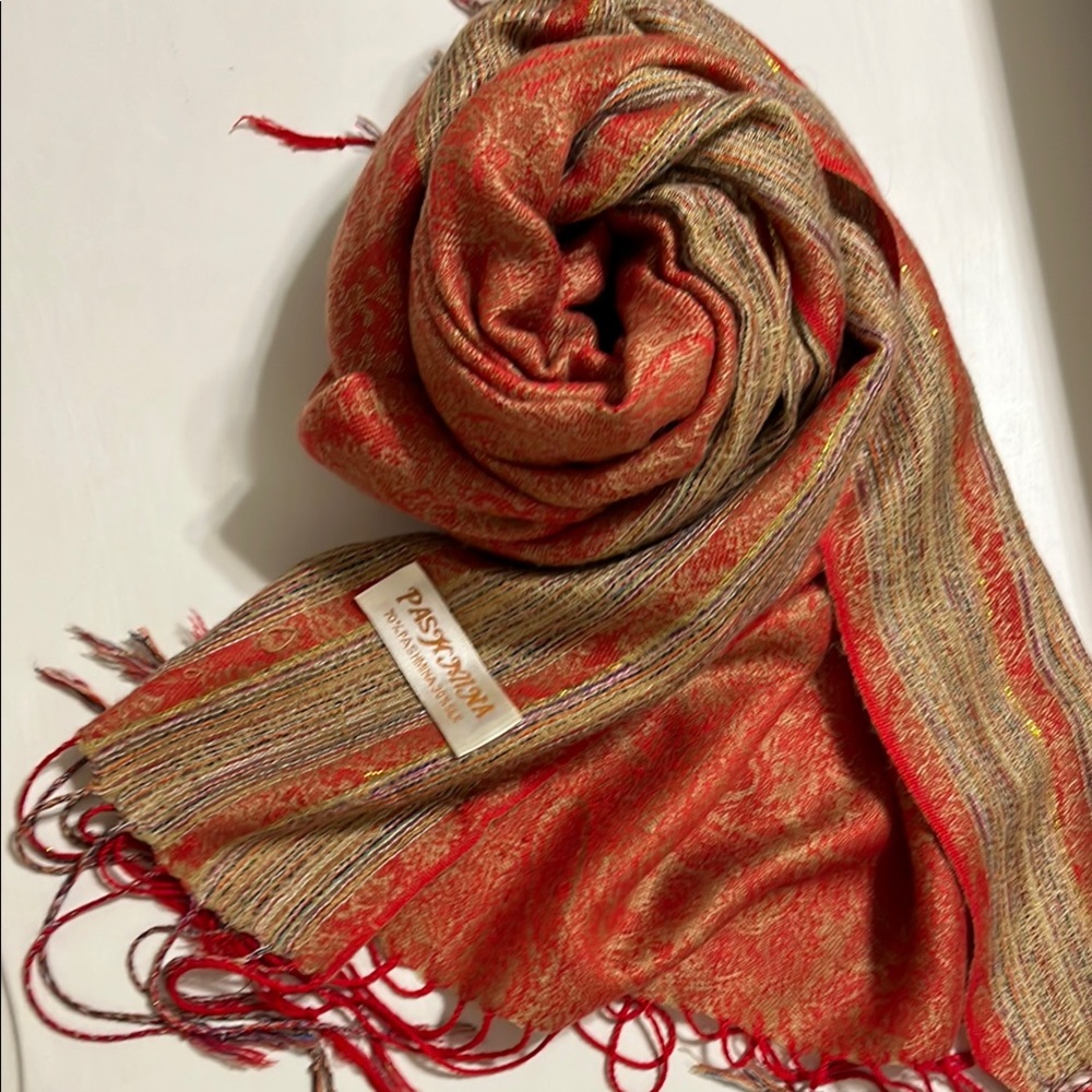 Pashmina Red and Gold Scarf